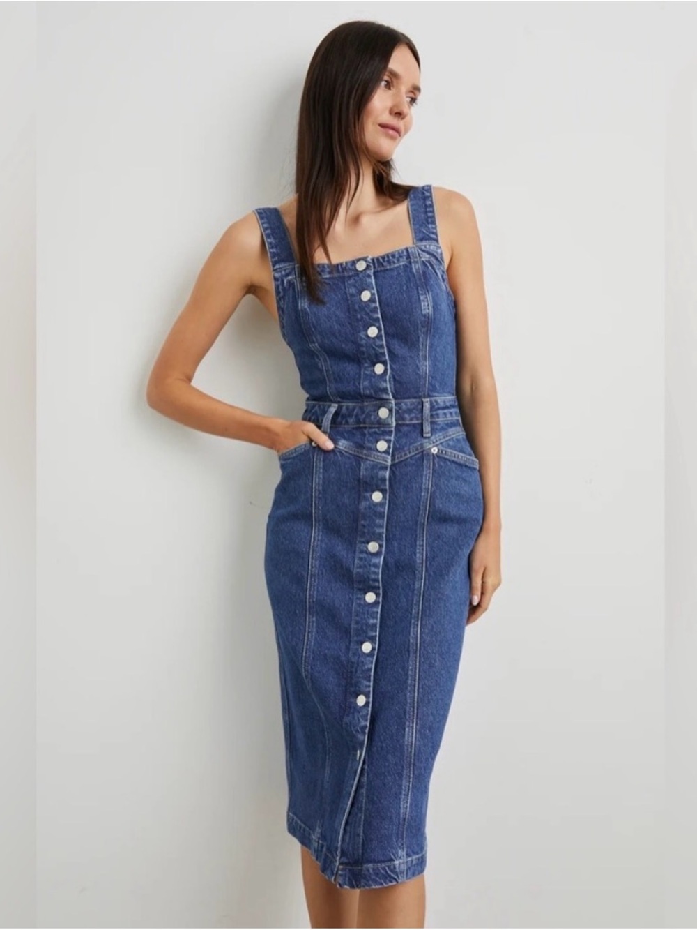 Rails Malibu Denim Button-Front Midi Dress
